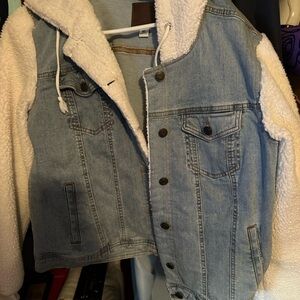 Maurices Light Blue Denim Jacket with Cream Sherpa